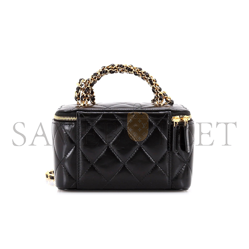 Ch**el quilted lambskin top handle vanity case with chain (17*9.5*8cm)